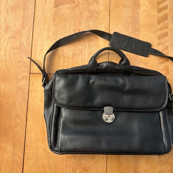 Lodis Los Angeles Black Leather Briefcase Messenger Laptop Bag
