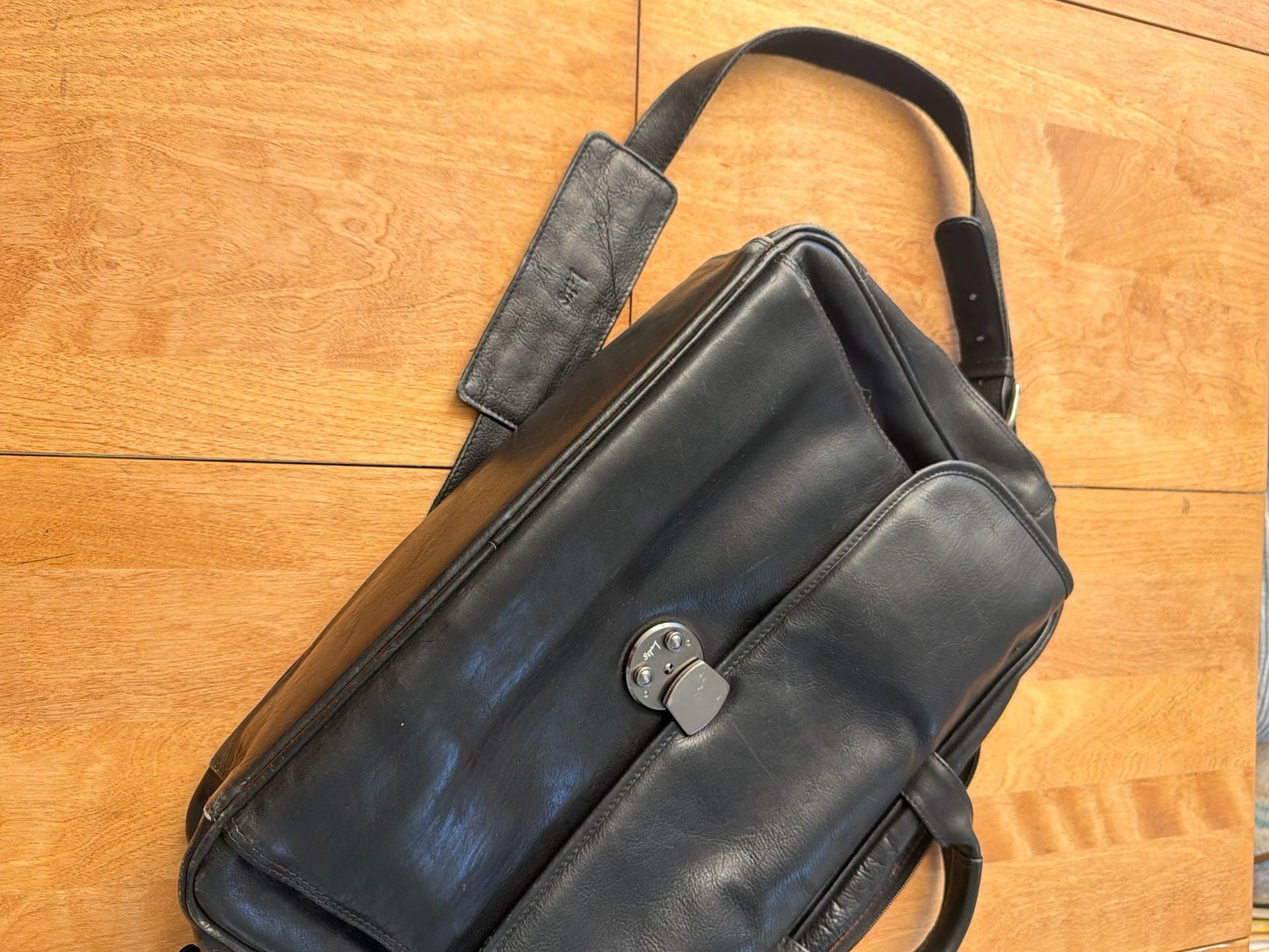 Lodis Los Angeles Black Leather Briefcase Messenger Laptop Bag 9