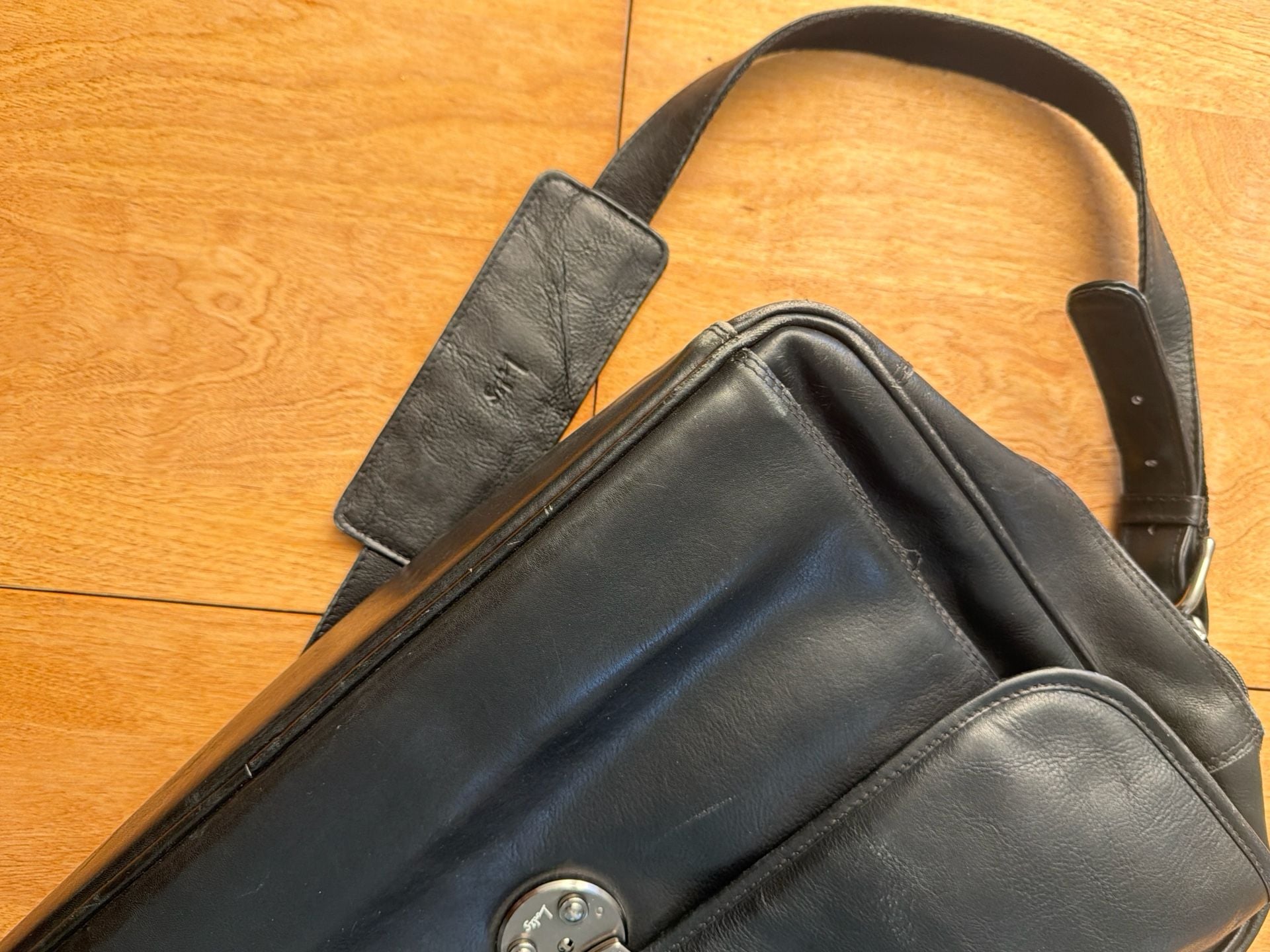 Lodis Los Angeles Black Leather Briefcase Messenger Laptop Bag 10
