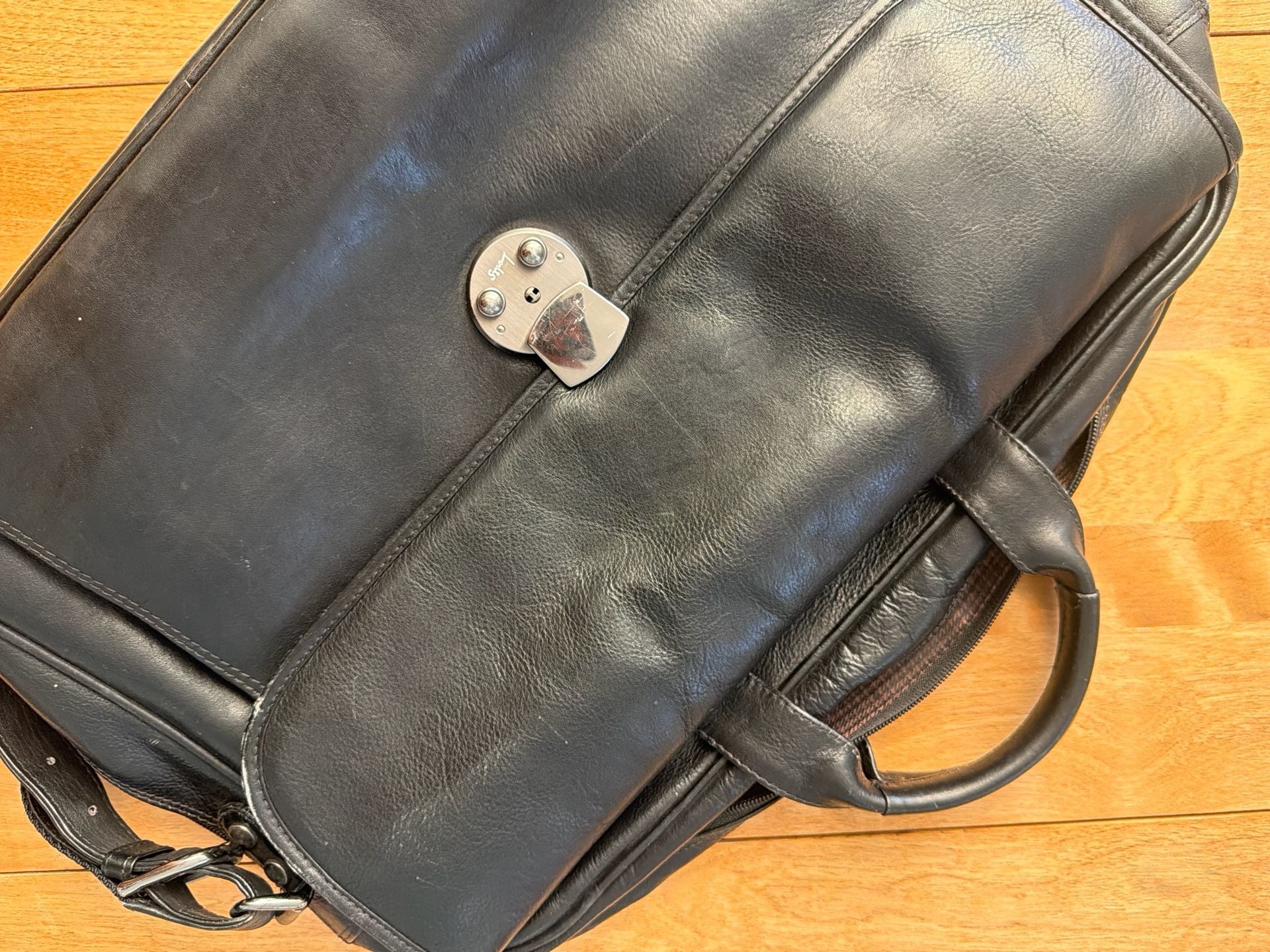Lodis Los Angeles Black Leather Briefcase Messenger Laptop Bag 11