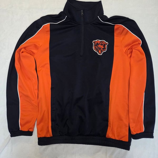 Chicago Bears NFL 1/4 Zip Pullover Men's Large Navy Blue Orange Track Jacket