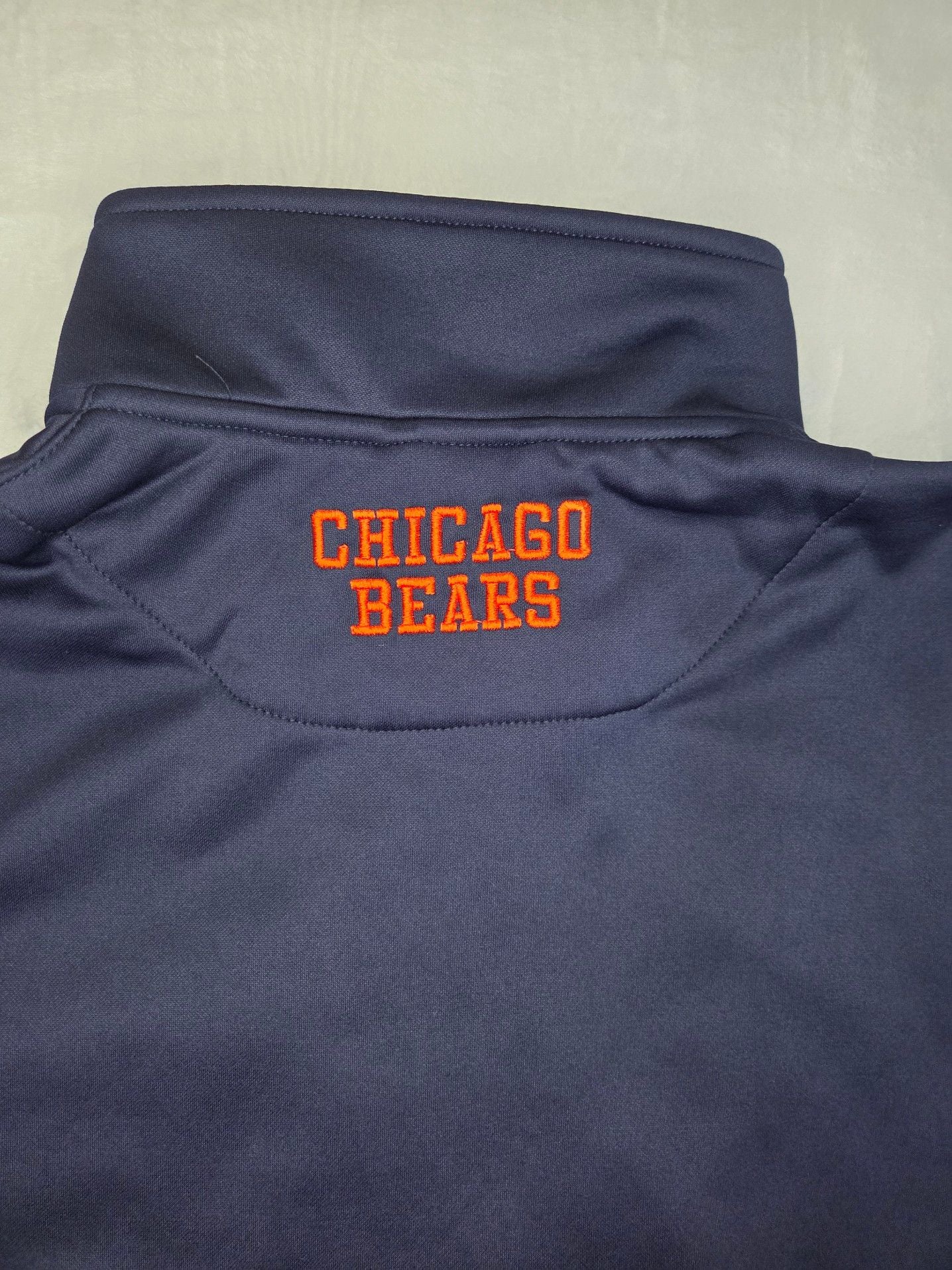 Chicago Bears NFL 1/4 Zip Pullover Men's Large Navy Blue Orange Track Jacket 7