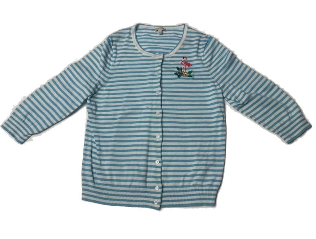 Talbots Blue and White Striped Button-Up Cardigan Large Petite 2