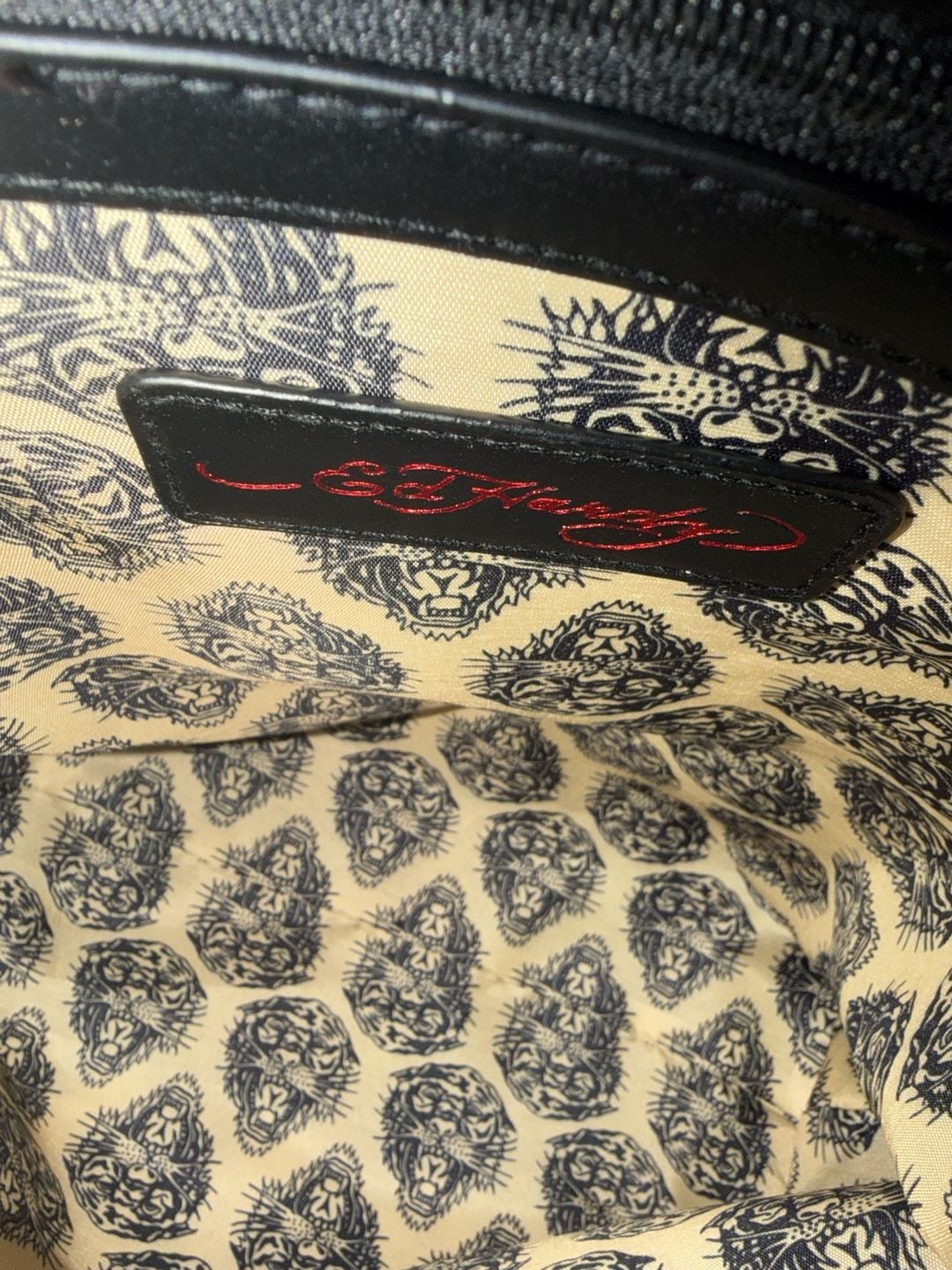 NWT Ed Hardy Black Embossed Skull Leather Backpack Tote with Rhinestones 8