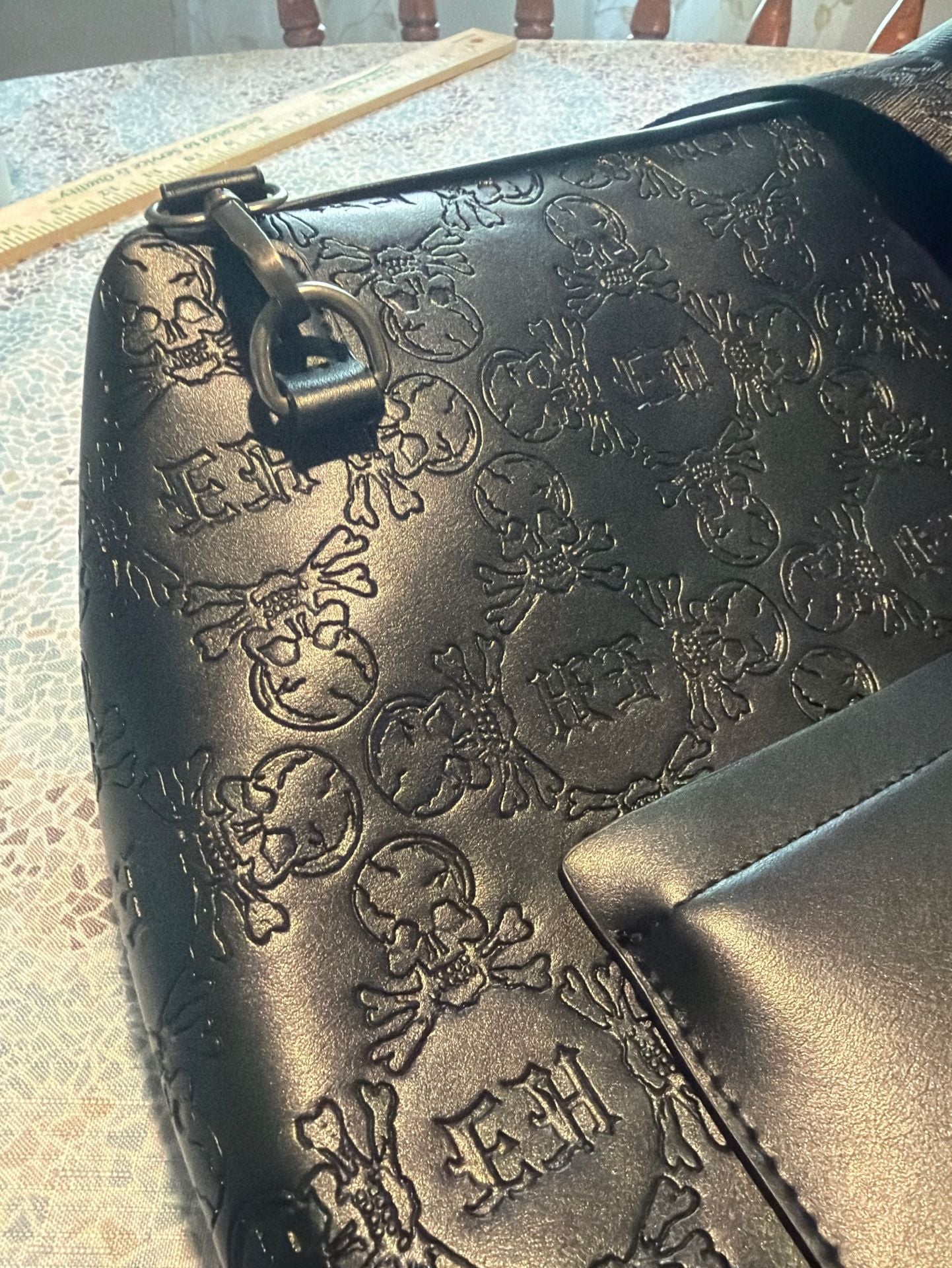 NWT Ed Hardy Black Embossed Skull Leather Backpack Tote with Rhinestones 13