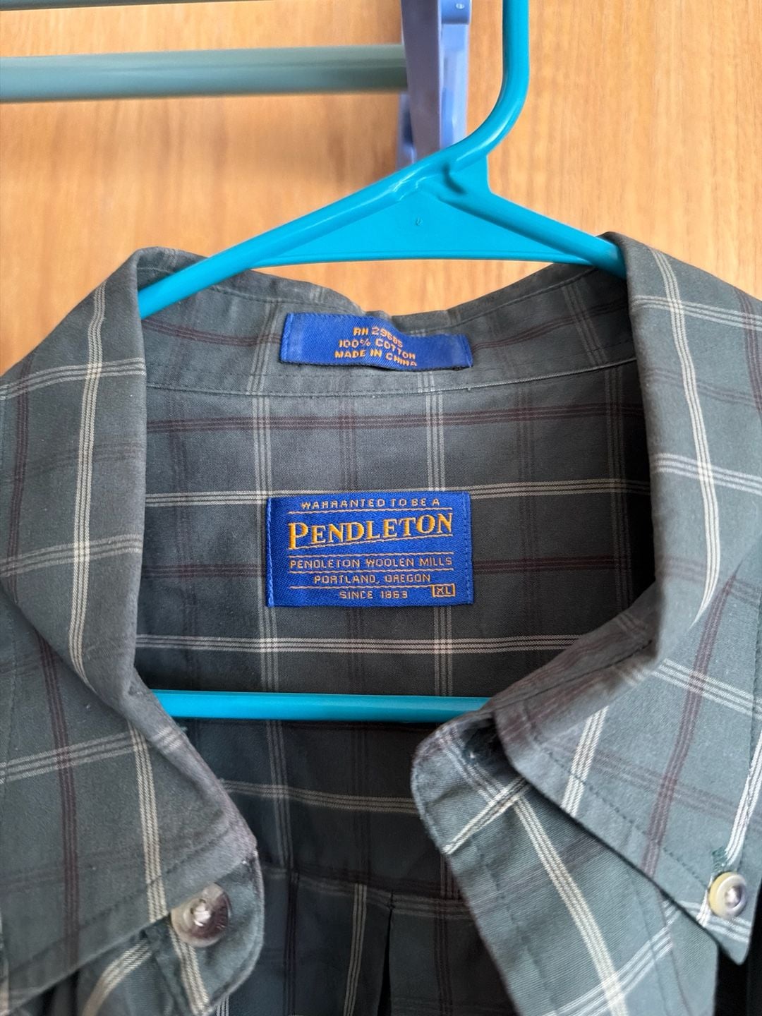 Pendleton Men's XL Green Plaid 100% Cotton Long Sleeve Button Down Shirt 3