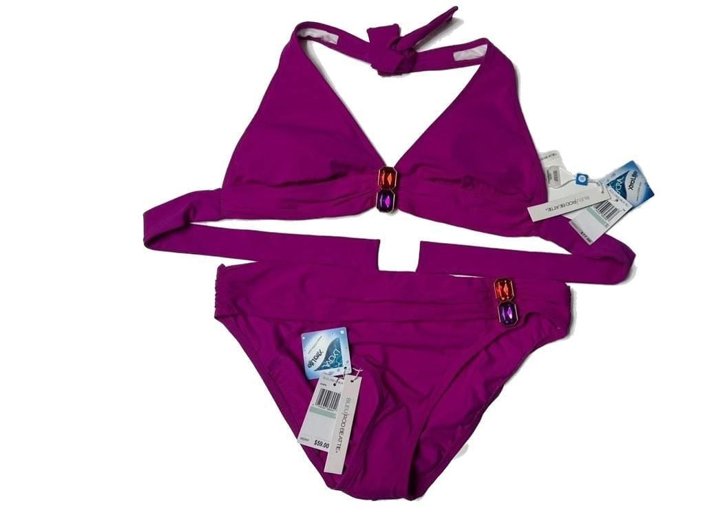 Bleu Rod Beattie Jewel Box Bikini Set Amethyst Purple Embellished Halter Size 8 1