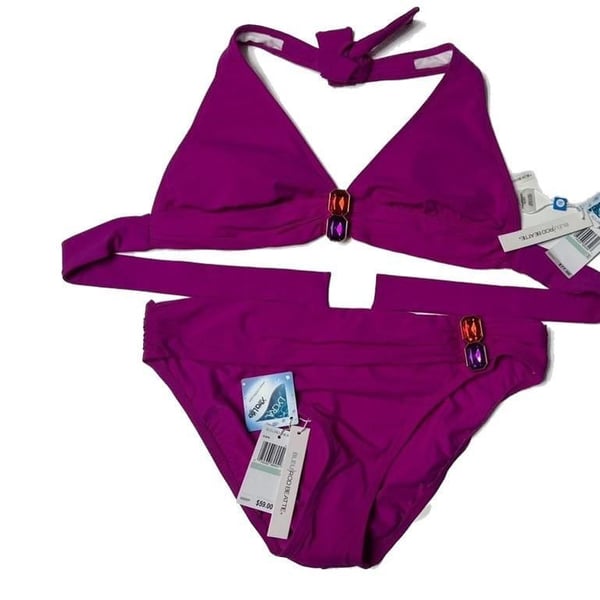 Bleu Rod Beattie Jewel Box Bikini Set Amethyst Purple Embellished Halter Size 8