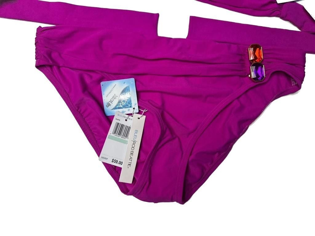 Bleu Rod Beattie Jewel Box Bikini Set Amethyst Purple Embellished Halter Size 8 2