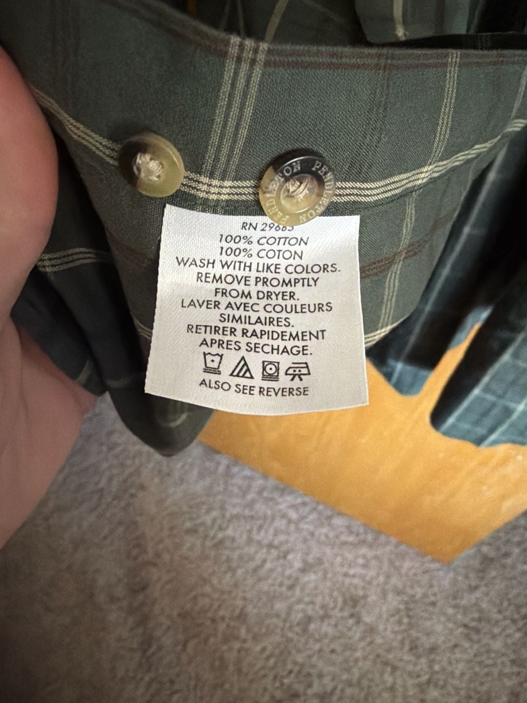 Pendleton Men's XL Green Plaid 100% Cotton Long Sleeve Button Down Shirt 5