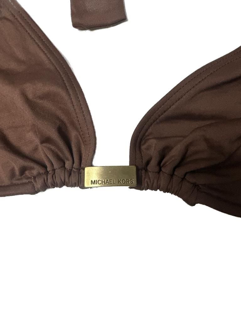 Authentic Michael Kors Brown Halter Bikini Two Piece Set with Gold Hardware 2