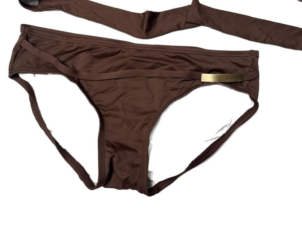 Authentic Michael Kors Brown Halter Bikini Two Piece Set with Gold Hardware 3