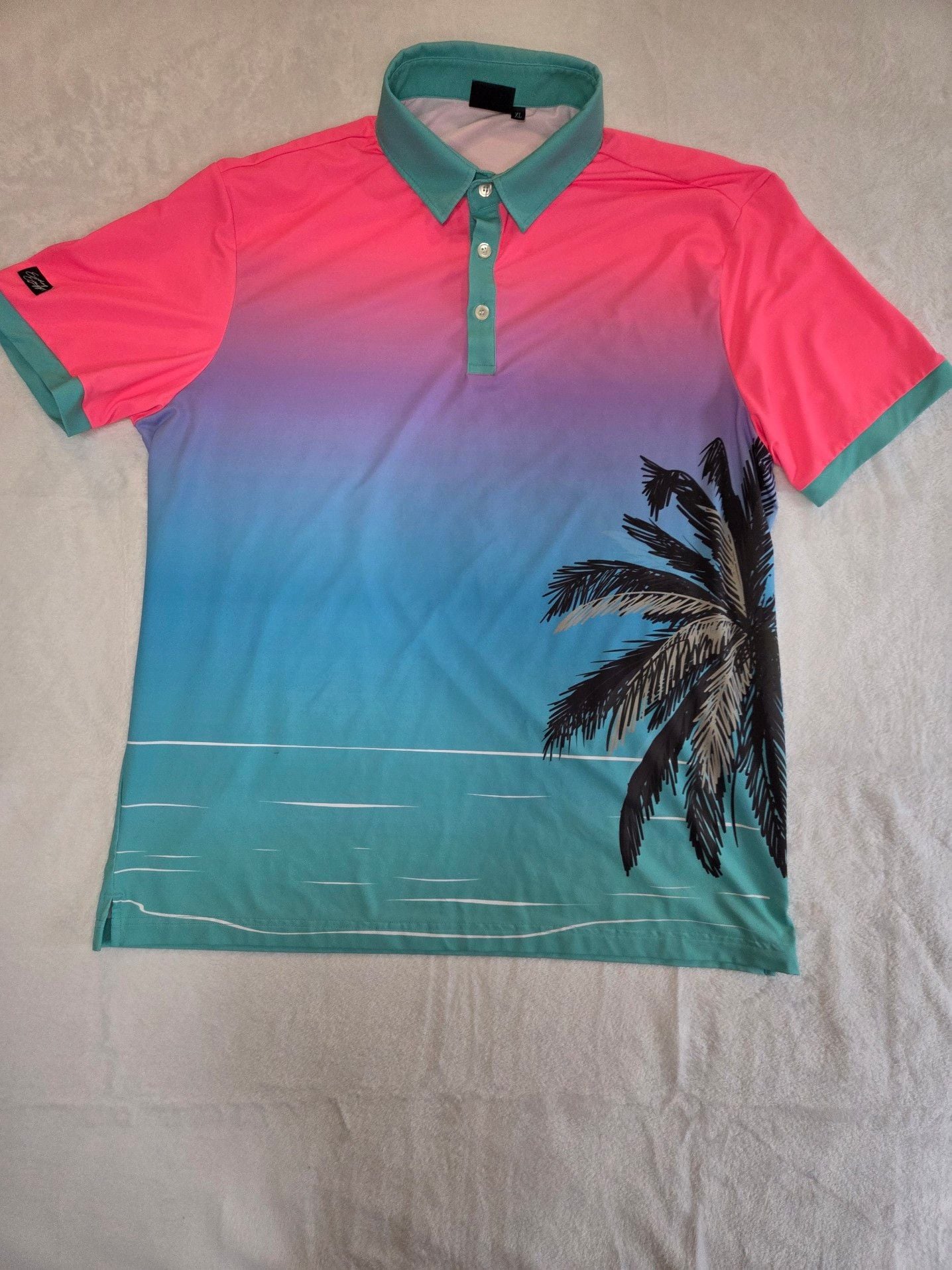 Sunday Swagger Men's XL Miami Vice Palm Tree Gradient Golf Polo Shirt 2