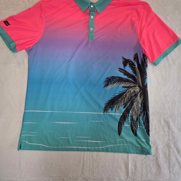 Sunday Swagger Men's XL Miami Vice Palm Tree Gradient Golf Polo Shirt