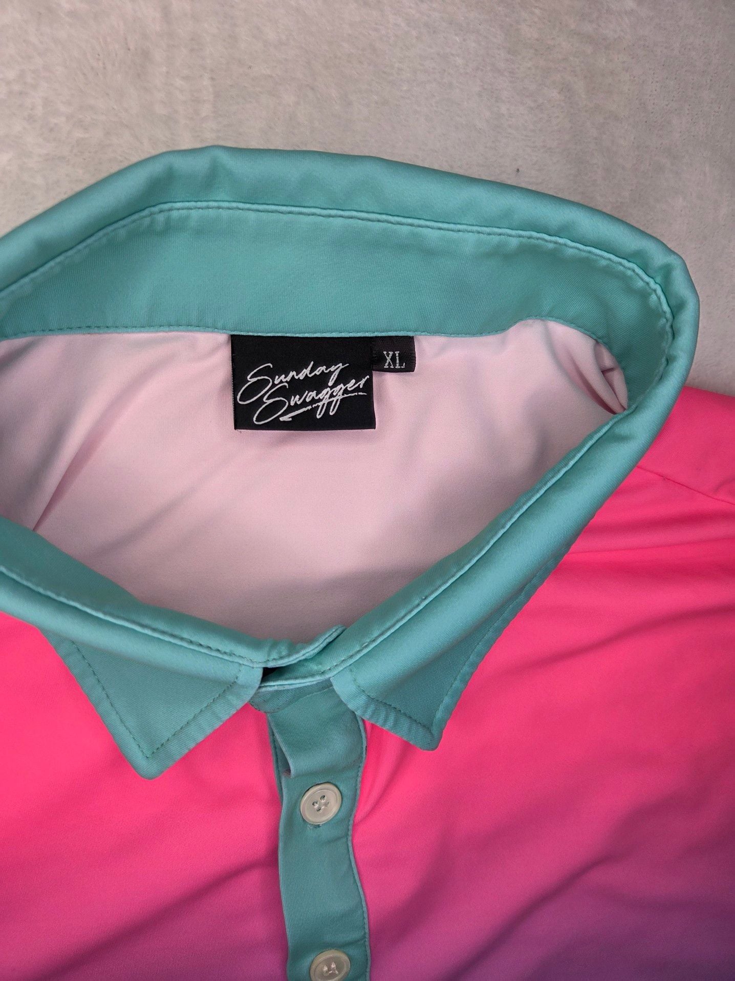 Sunday Swagger Men's XL Miami Vice Palm Tree Gradient Golf Polo Shirt 3