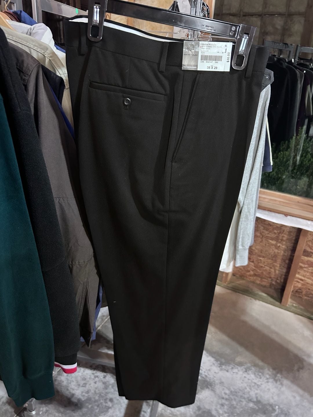 David Taylor Men's Black Poly Rayon Flat Front Dress Slacks 38 x 29 2