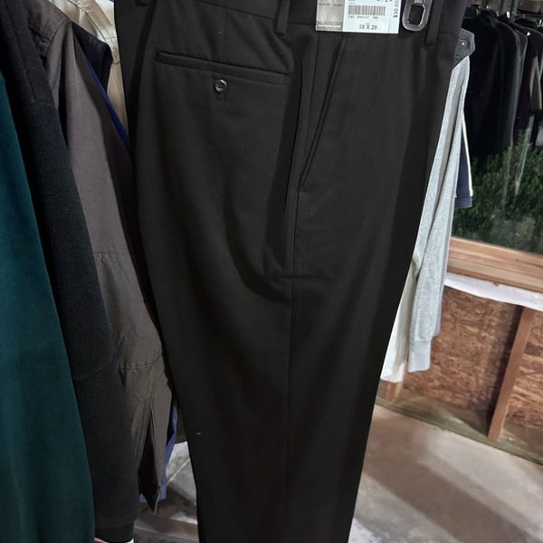 David Taylor Men's Black Poly Rayon Flat Front Dress Slacks 38 x 29