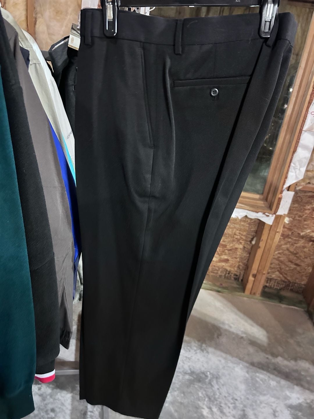 David Taylor Men's Black Poly Rayon Flat Front Dress Slacks 38 x 29 5
