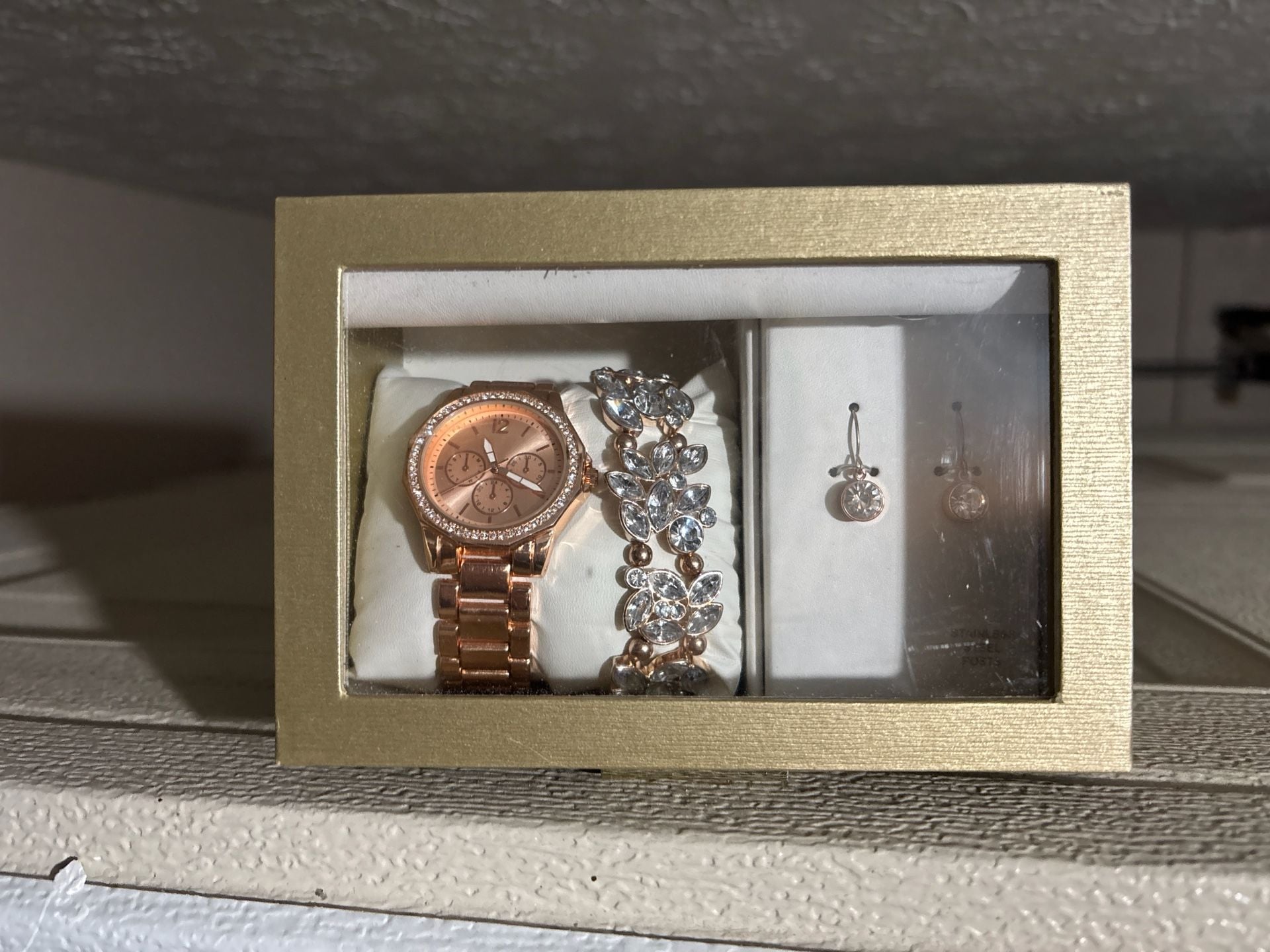 Folio Women's Rose Gold: Crystal Bezel Watch, Bracelet, and Earrings set— New! 1