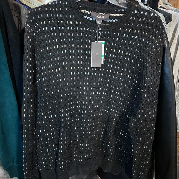 NWT Tasso Elba Men's Large Black 100% Cotton Textured Knit Pullover Sweater