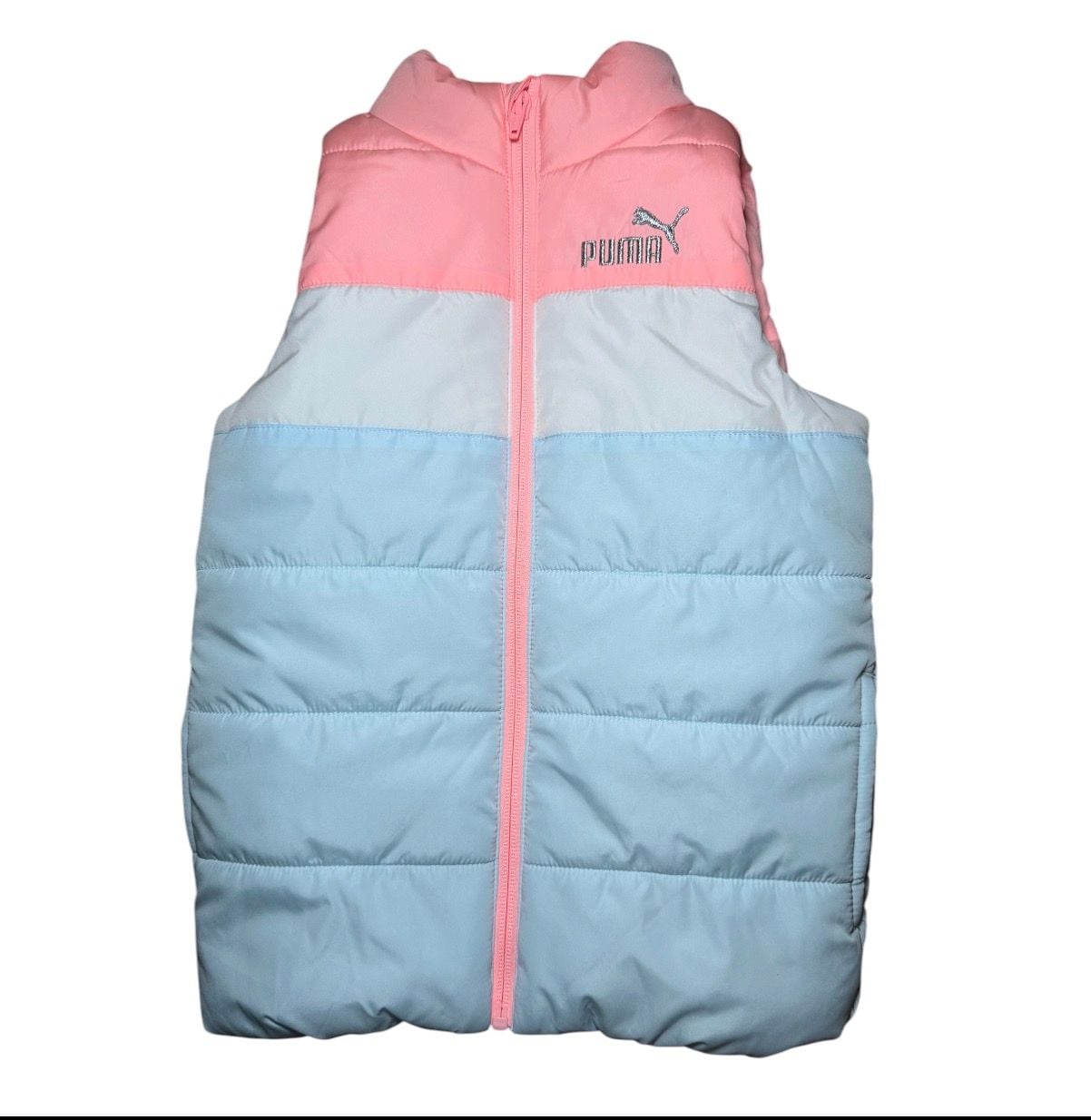 Puma Girls Puffer Vest Pink Blue Colorblock Full Zip Lightweight XS 4/5 2