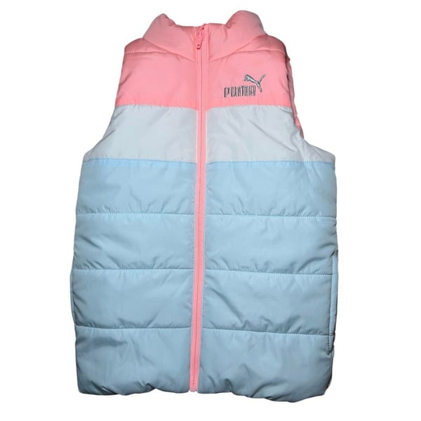Puma Girls Puffer Vest Pink Blue Colorblock Full Zip Lightweight XS 4/5