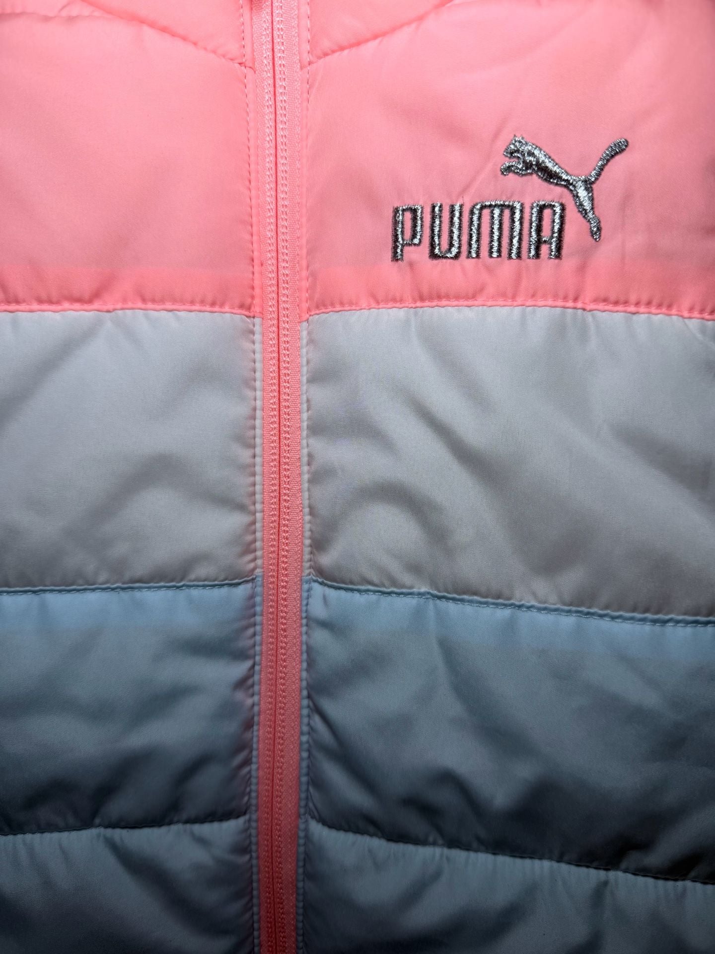 Puma Girls Puffer Vest Pink Blue Colorblock Full Zip Lightweight XS 4/5 7