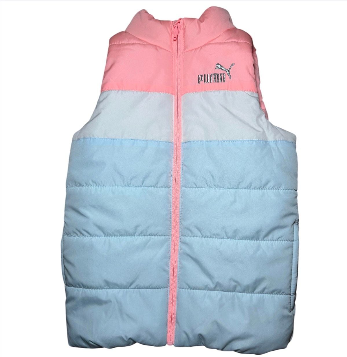 Puma Girls Puffer Vest Pink Blue Colorblock Full Zip Lightweight XS 4/5 10