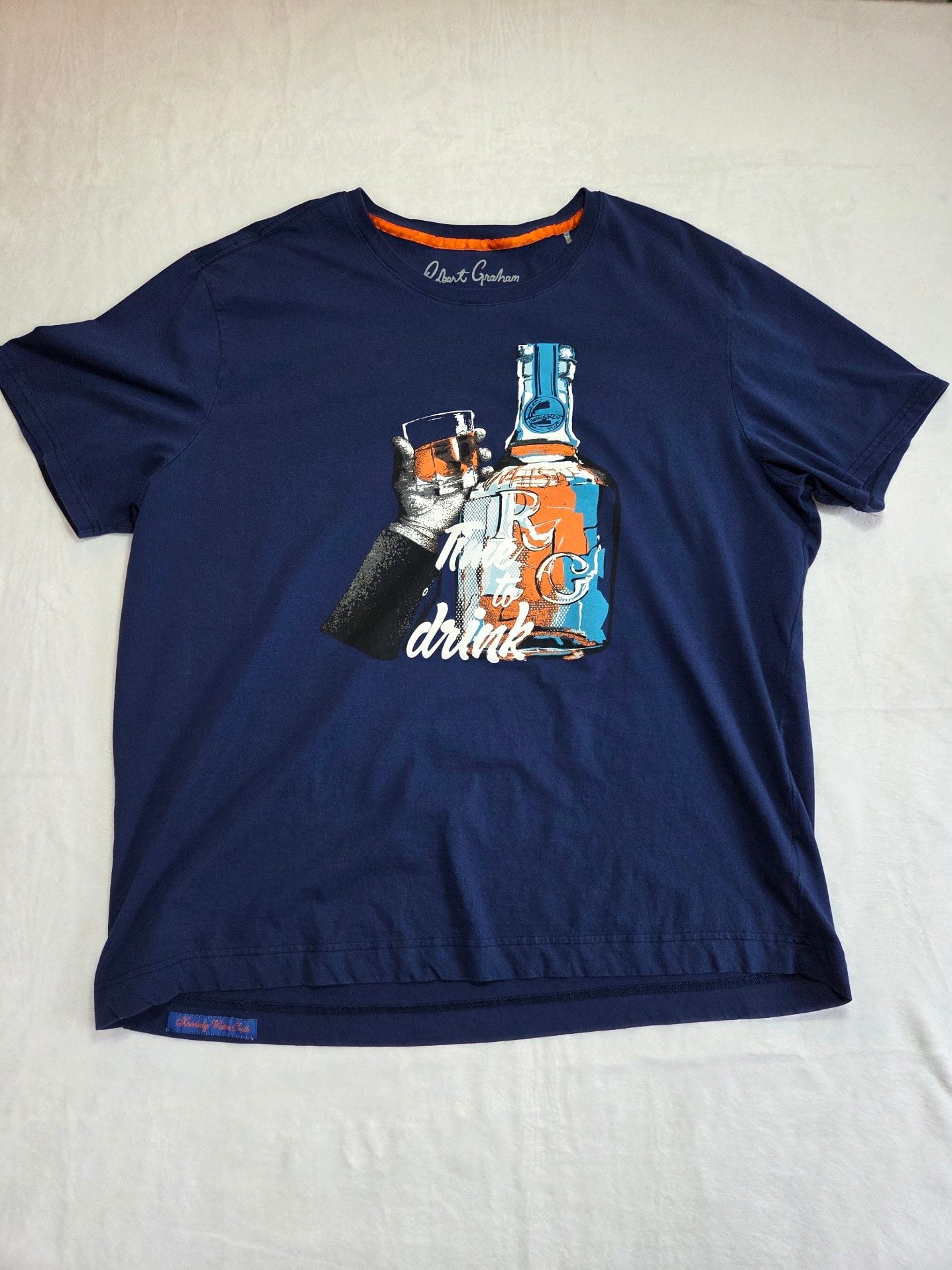 Robert Graham Men's 'Time to Drink' Whiskey Graphic T-Shirt Navy Blue Size 3XL 2