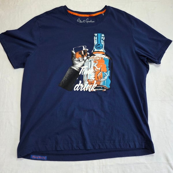 Robert Graham Men's 'Time to Drink' Whiskey Graphic T-Shirt Navy Blue Size 3XL