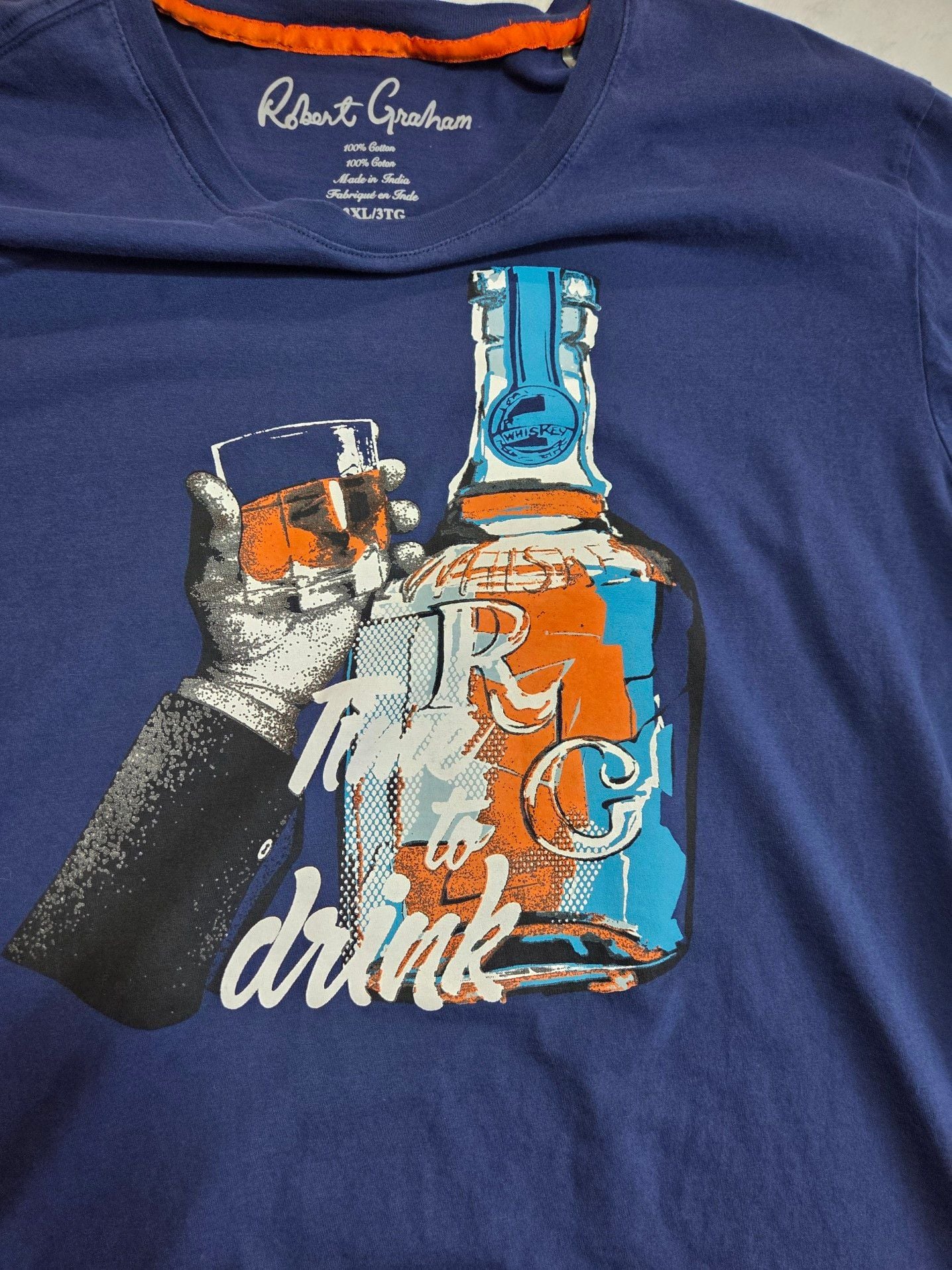 Robert Graham Men's 'Time to Drink' Whiskey Graphic T-Shirt Navy Blue Size 3XL 4