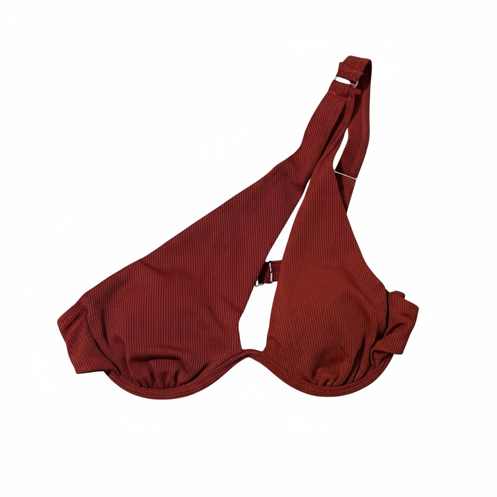 ZAFUL Ribbed Cut Out One Shoulder Underwire Bikini Set in Copper Red 4