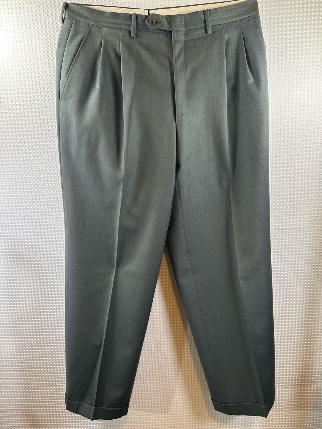 Vintage Canali Milano 2-Piece Suit Pinstripe Wool  Green 8