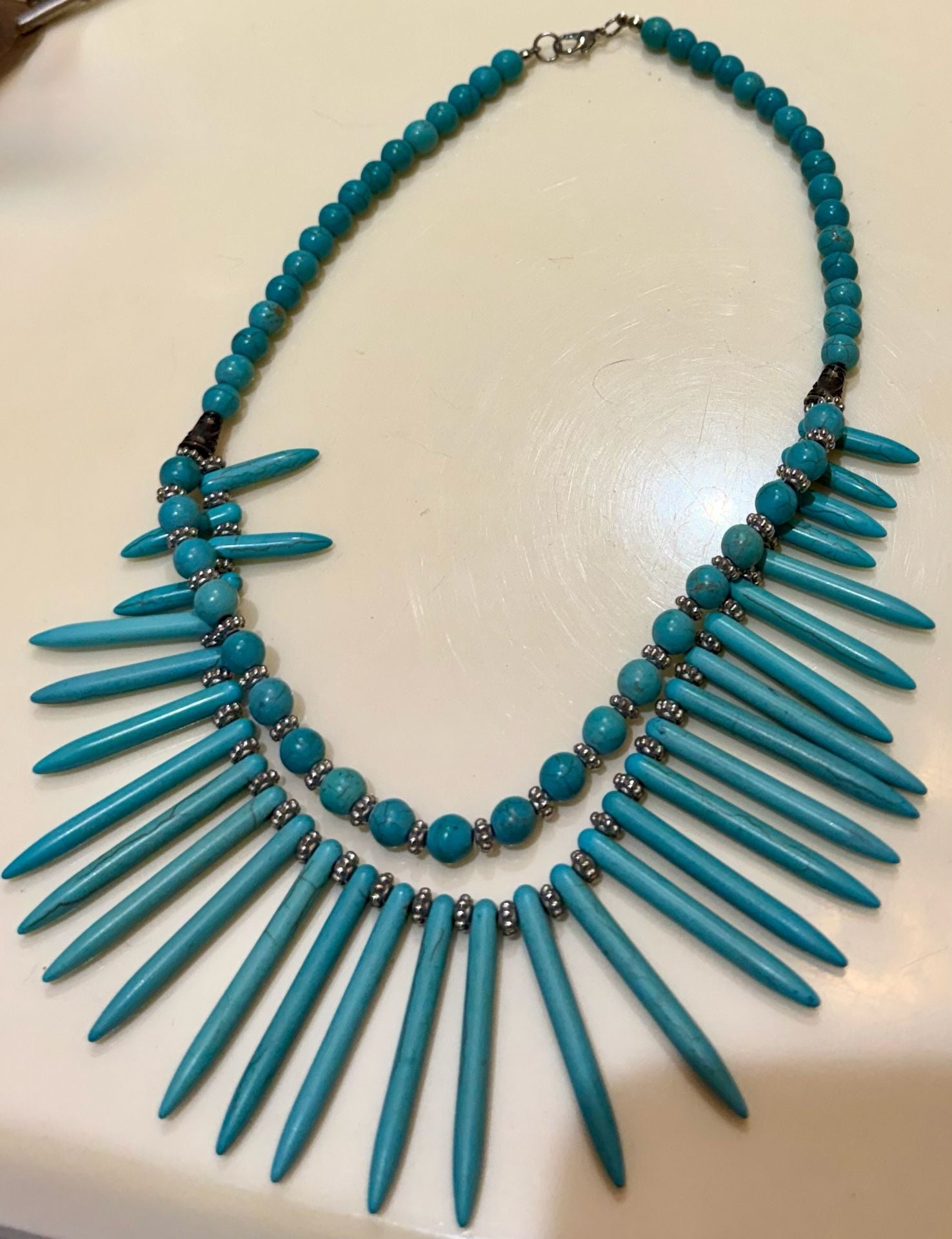 Southwest Inspired Turquoise Howlite Spike Statement Bib Necklace 2