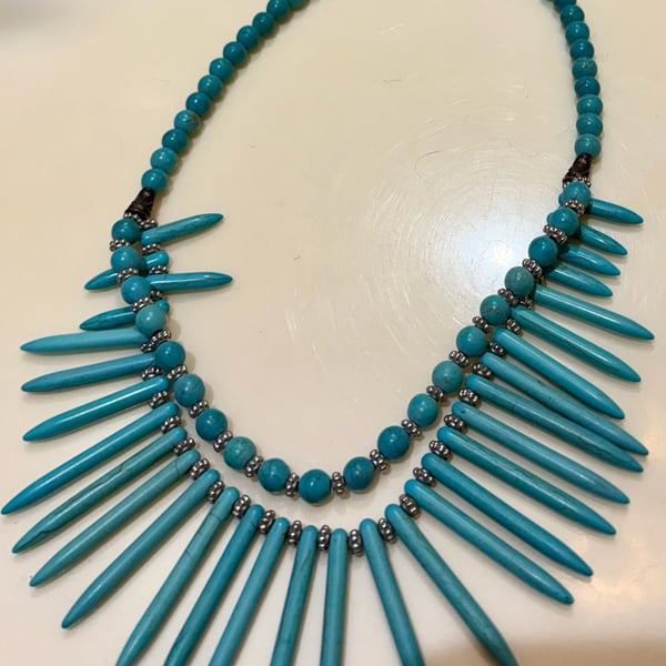 Southwest Inspired Turquoise Howlite Spike Statement Bib Necklace