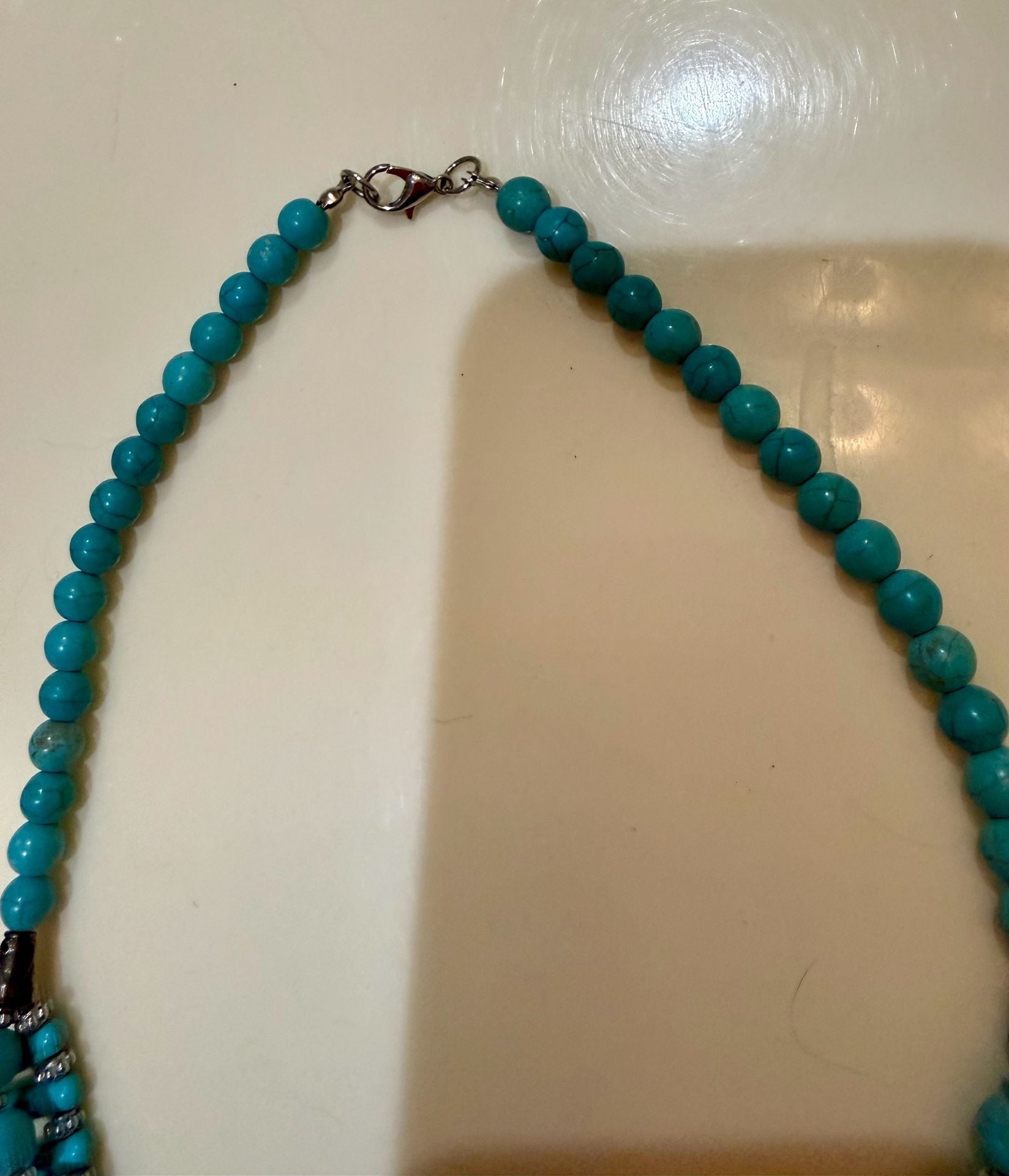Southwest Inspired Turquoise Howlite Spike Statement Bib Necklace 3