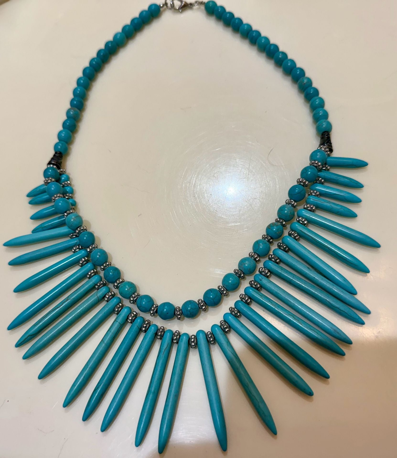 Southwest Inspired Turquoise Howlite Spike Statement Bib Necklace 4