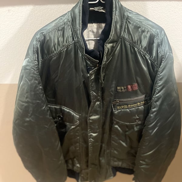 Vintage P.A.P.CO. Private Aviation Bomber Jacket Olive Green Iridescent Nylon