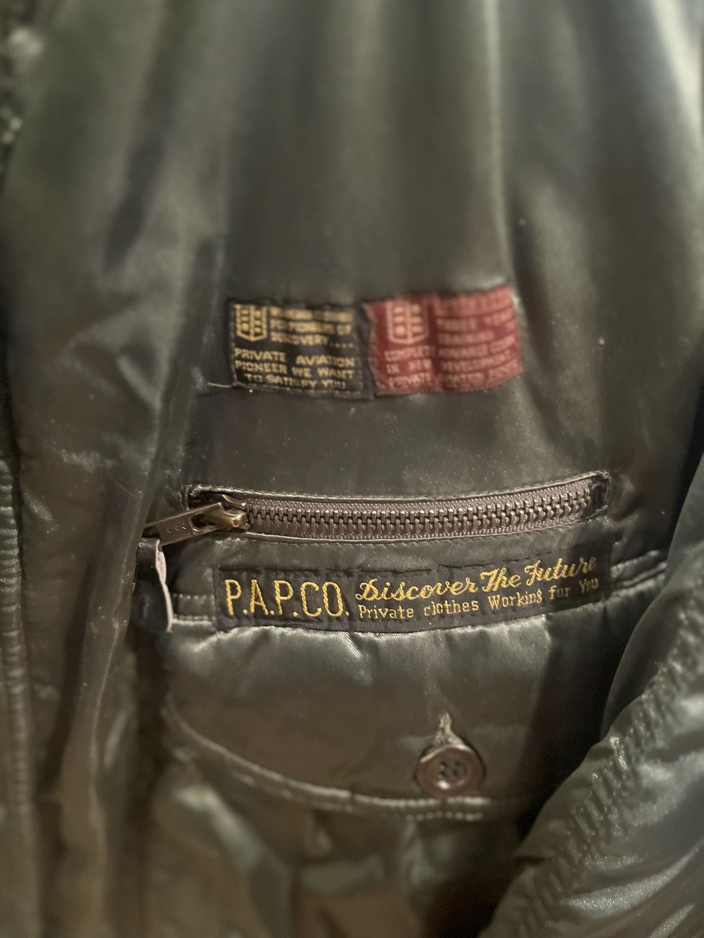 Vintage P.A.P.CO. Private Aviation Bomber Jacket Olive Green Iridescent Nylon 3
