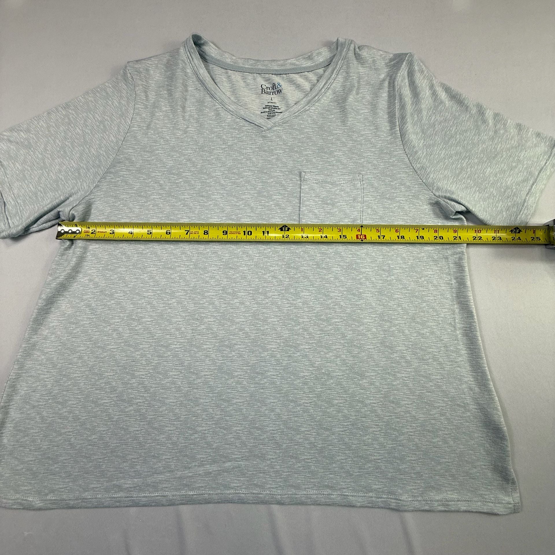 Croft & Barrow Intimates Women's Gray Heathered V-Neck Pocket Pajama Tee Large 7
