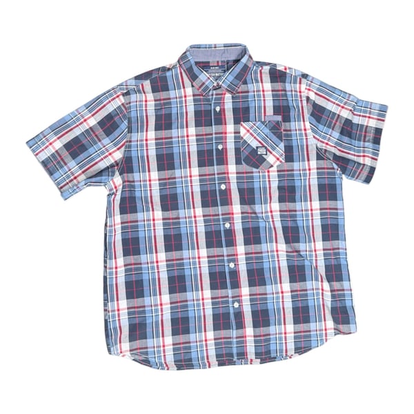 Parish Nation Men's 4XL Blue and Red Plaid Short Sleeve Button Down Shirt