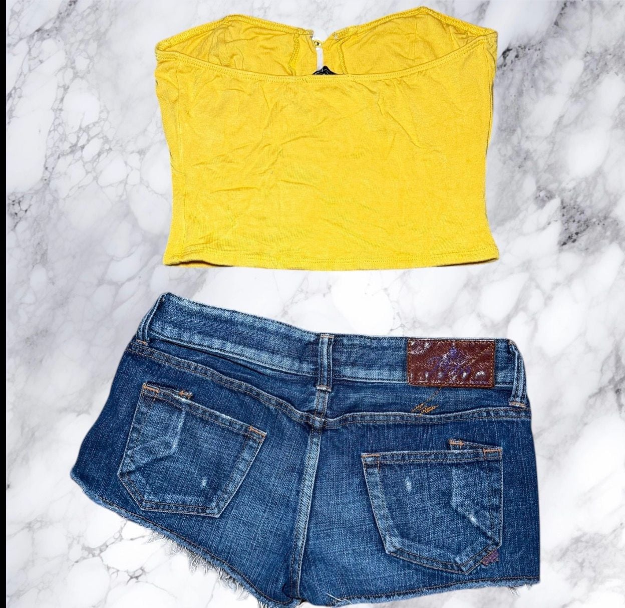 Yellow Strapless Corset Top Button Front Cutout Y2K Going Out Tube Top Women S 8