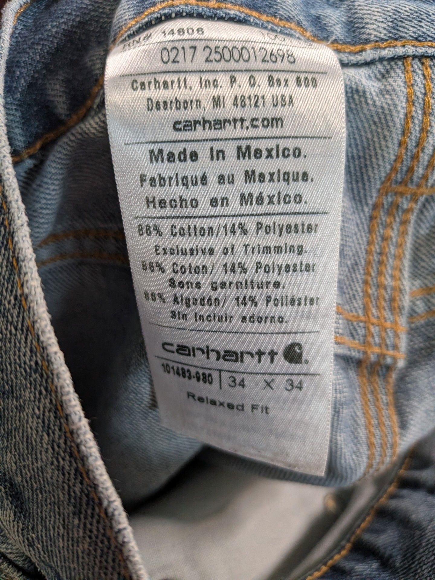 Carhartt Relaxed Fit Light Wash Denim Jeans 34x34 9