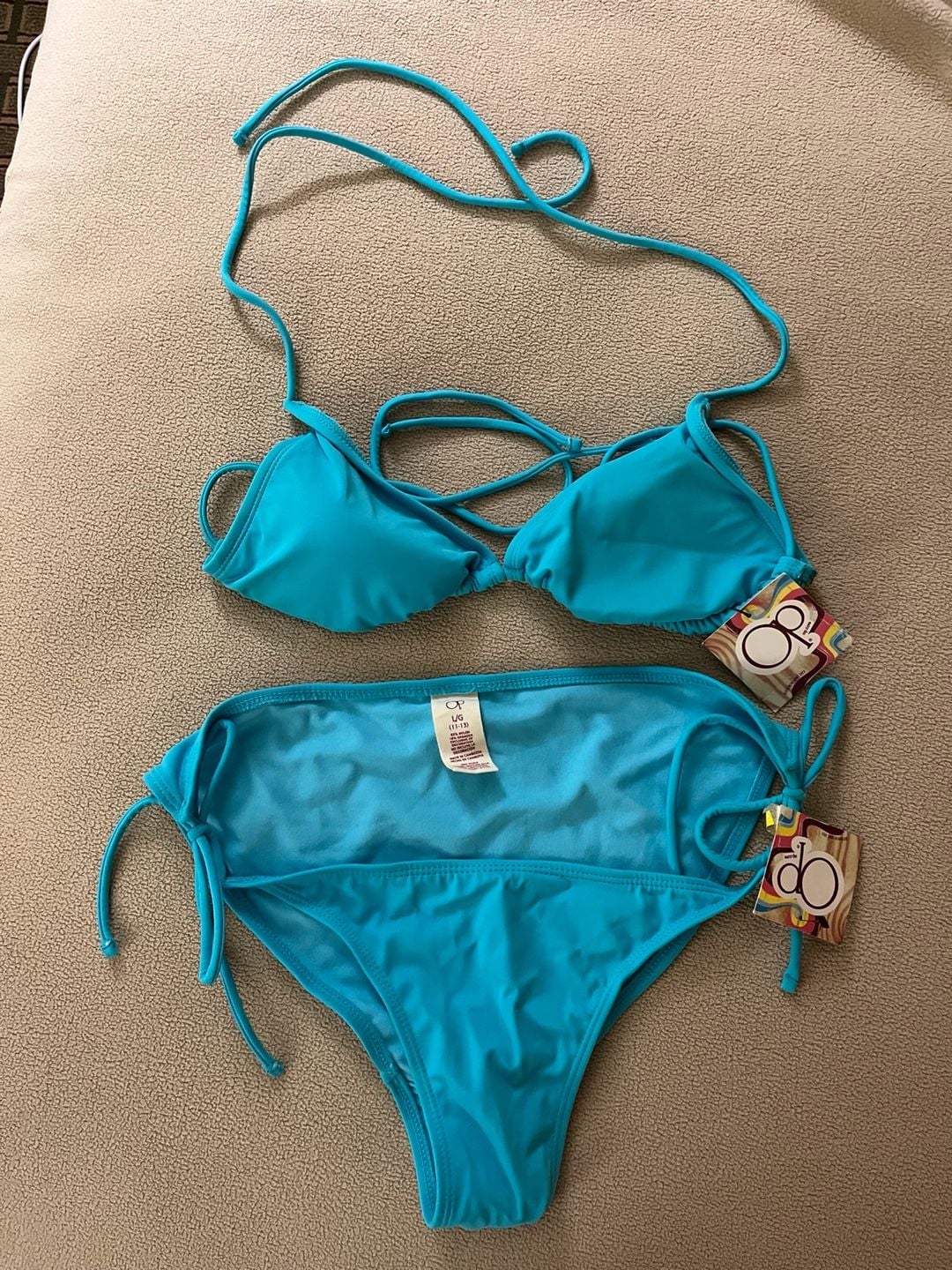 NWT Ocean Pacific OP Turquoise Blue 2-Piece Triangle Bikini Set Large (11-13) 1