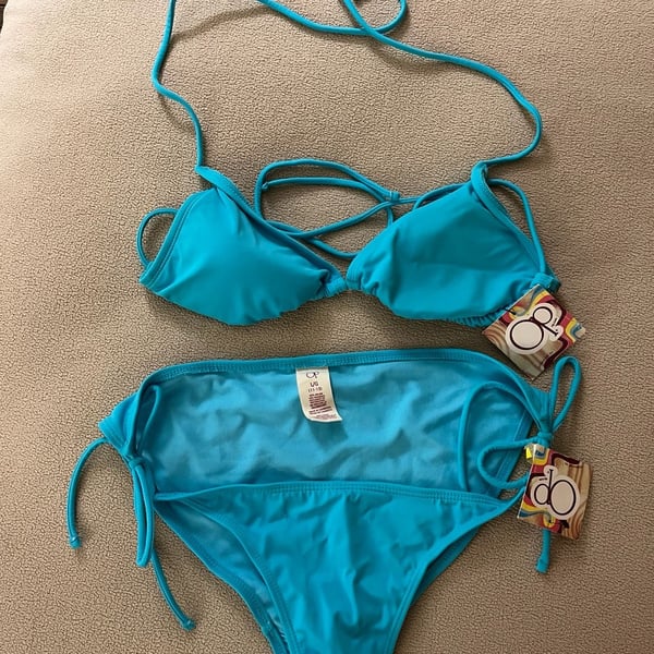 NWT Ocean Pacific OP Turquoise Blue 2-Piece Triangle Bikini Set Large (11-13)