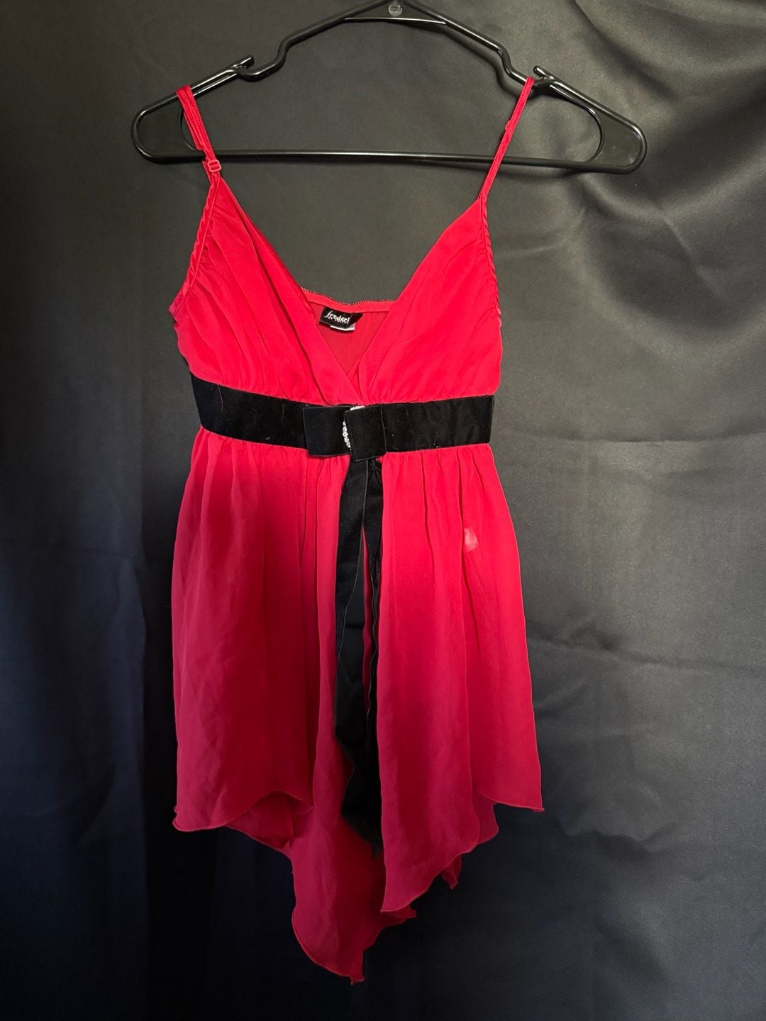 Vintage Frederick's of Hollywood Red Chiffon Babydoll Lingerie Top with Velvet Bow 2