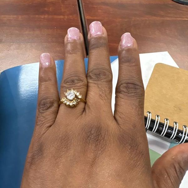 Vintage Gold Tone Thailand Stamped Cubic Zirconia Round Center Cocktail Ring