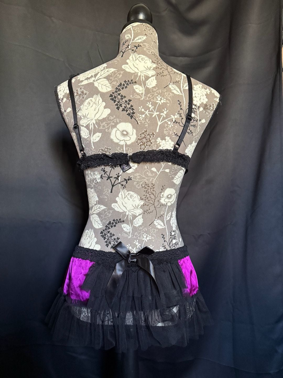 Vintage Frederick's of Hollywood Purple Satin and Black Lace 2-Piece Lingerie Set 2