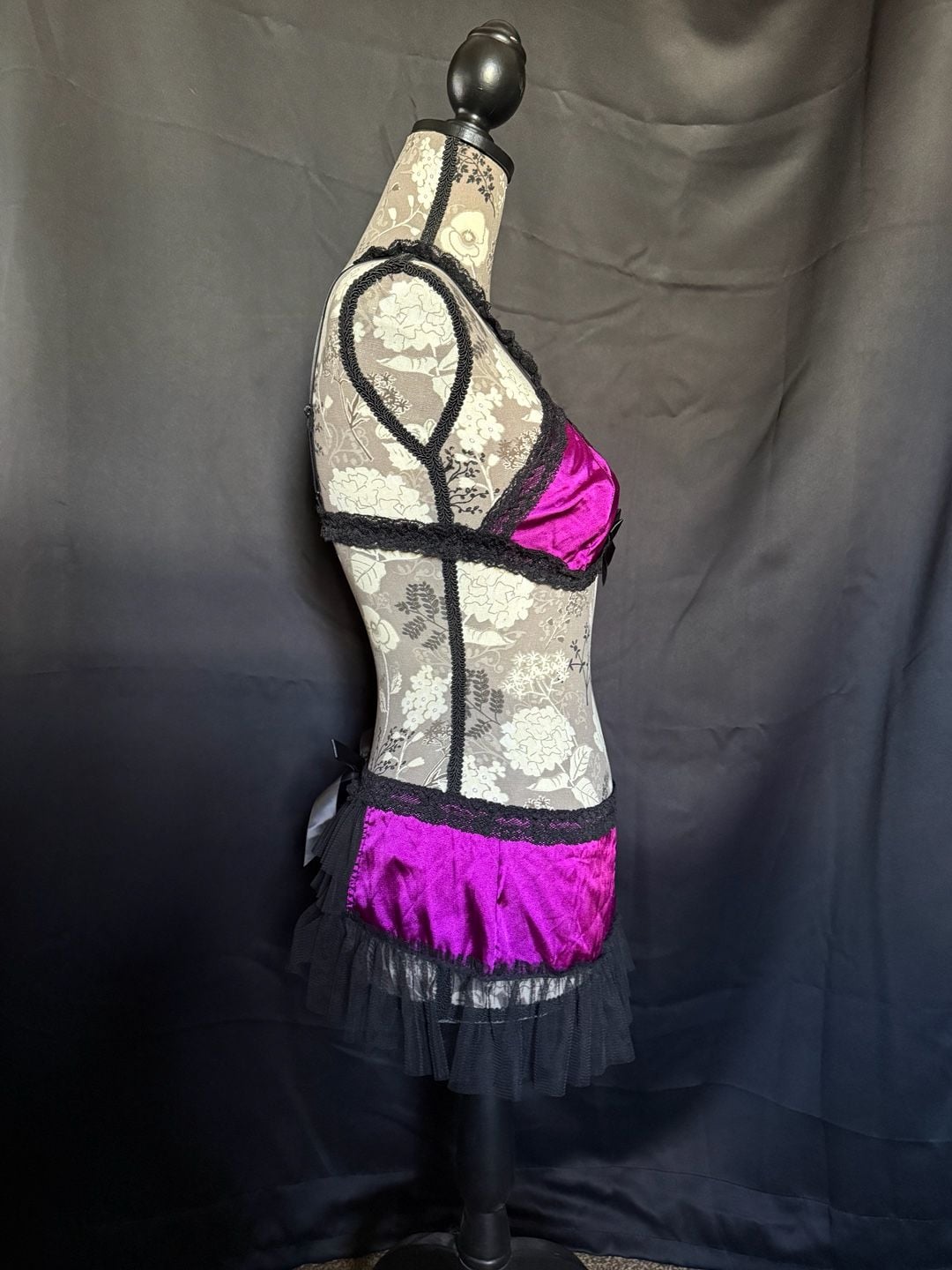 Vintage Frederick's of Hollywood Purple Satin and Black Lace 2-Piece Lingerie Set 4