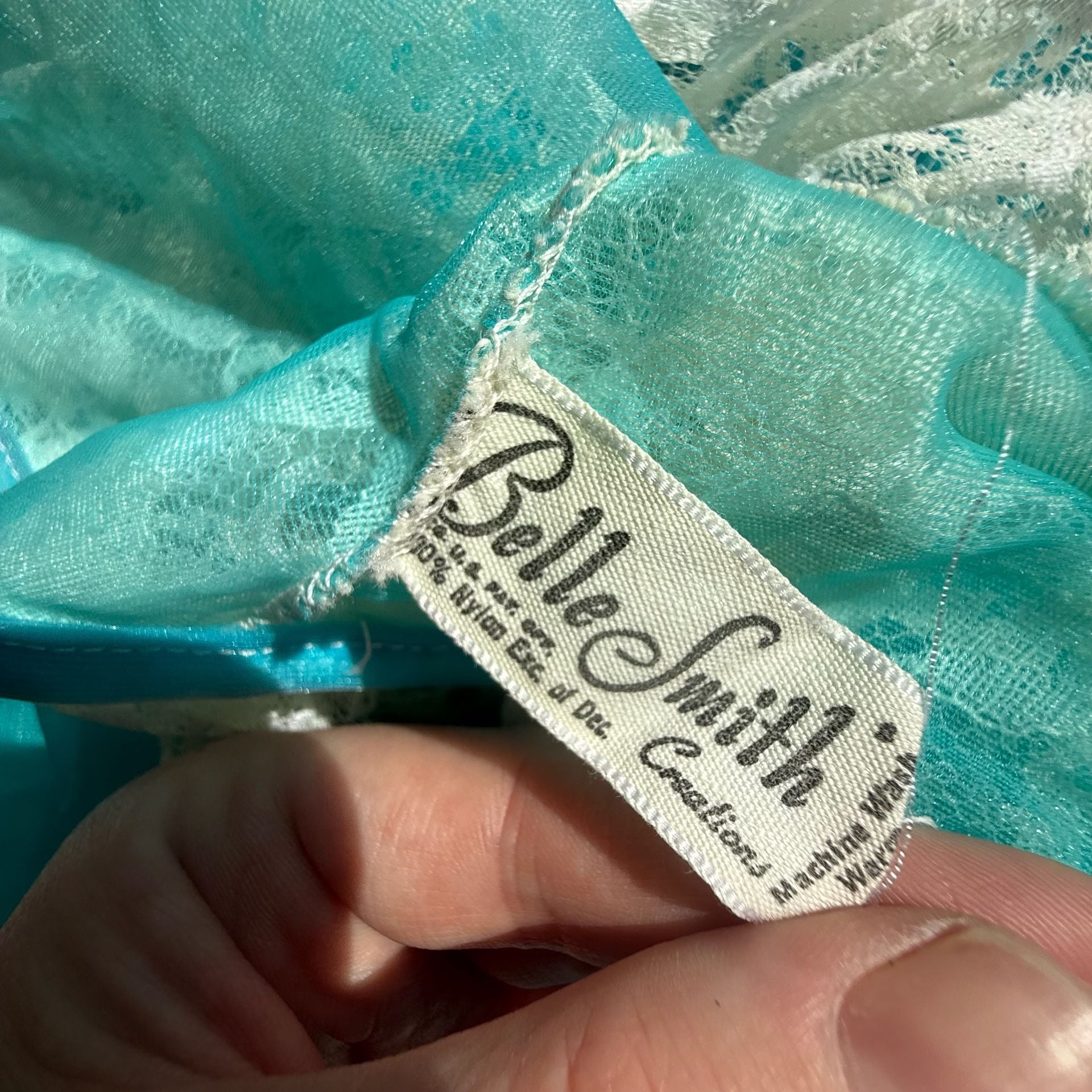 Vintage 1960s Belle Smith Turquoise Nylon Peignoir Set Lace Dress and Sheer Robe 2